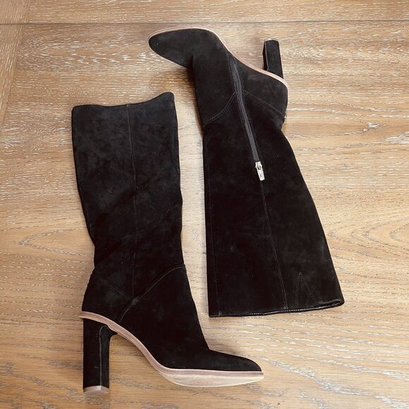 Vince Camuto Womens Phranzie High Boots Size 7 Suede Leather Side Zip Black Sexy - Picture 1 of 9